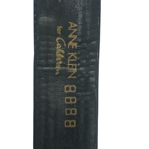 Vintage 1980s Anne Klein NAvy Blue Leather Belt with Lion Buckle S/M - Picture 6 of 7